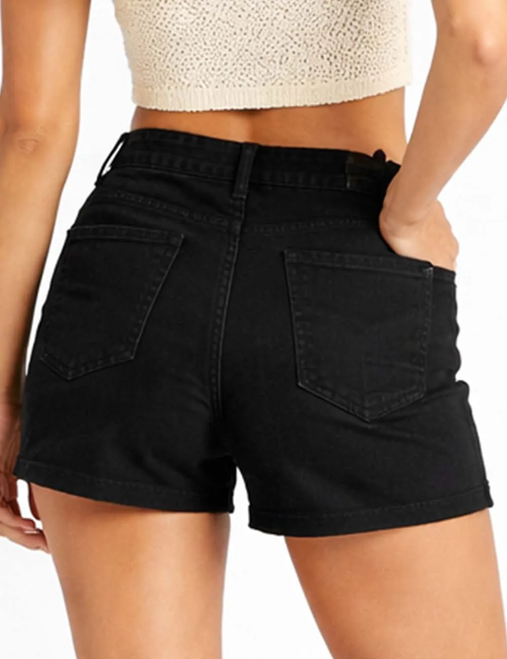 Button Front Pocket Denim Shorts
