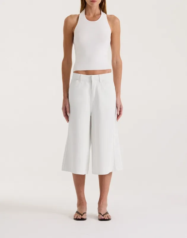 White Relaxed Denim Jort