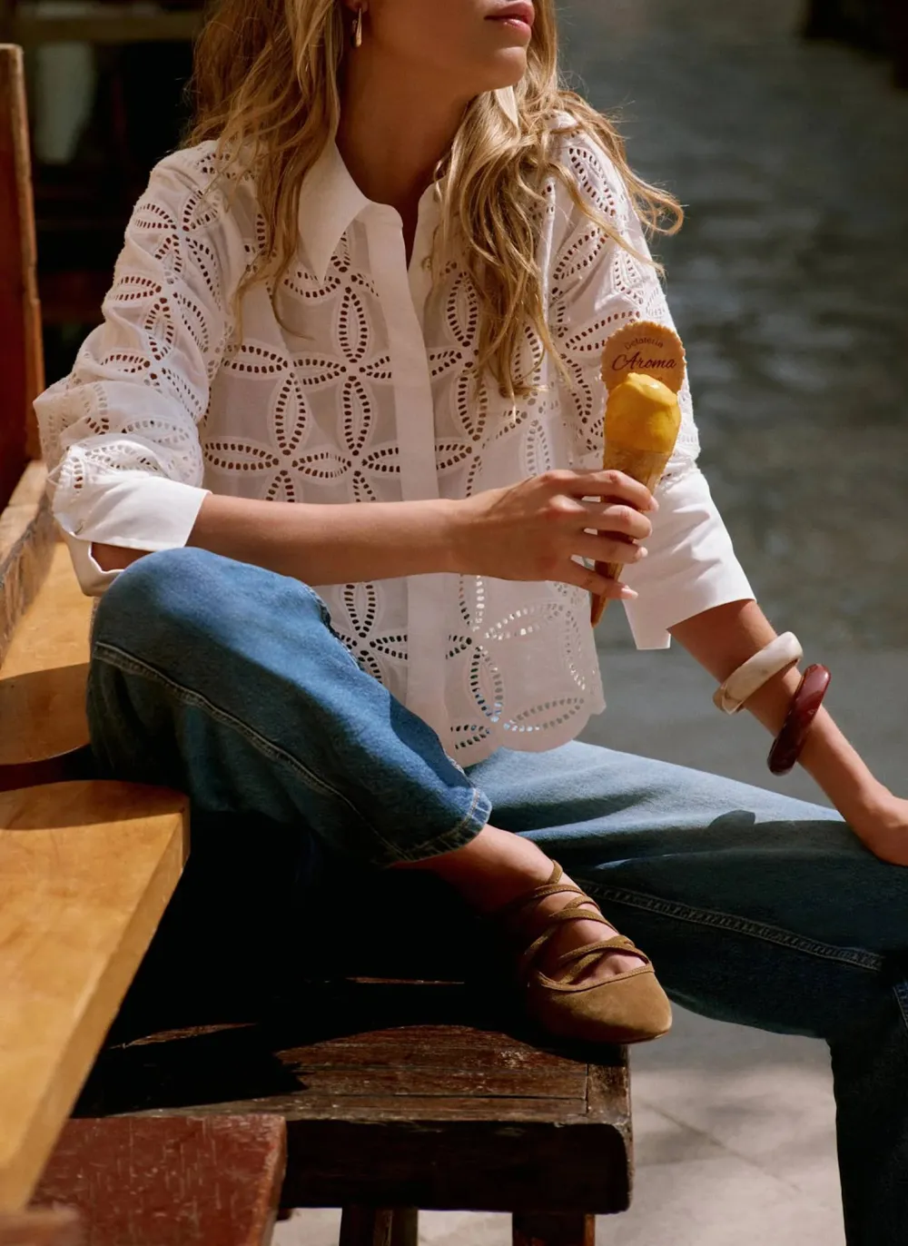 Casual Style Broderie Cropped Shirt