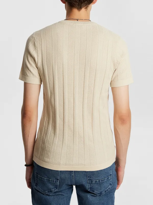Ribbed Knit Short Sleeve T-Shirt