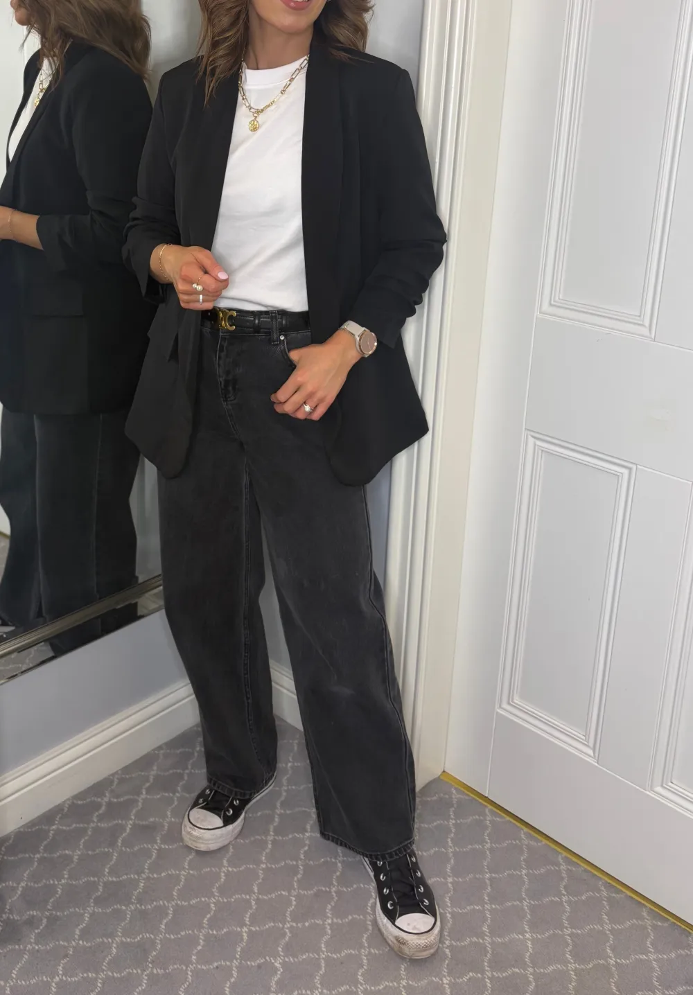 Black Gathered Sleeve Blazer