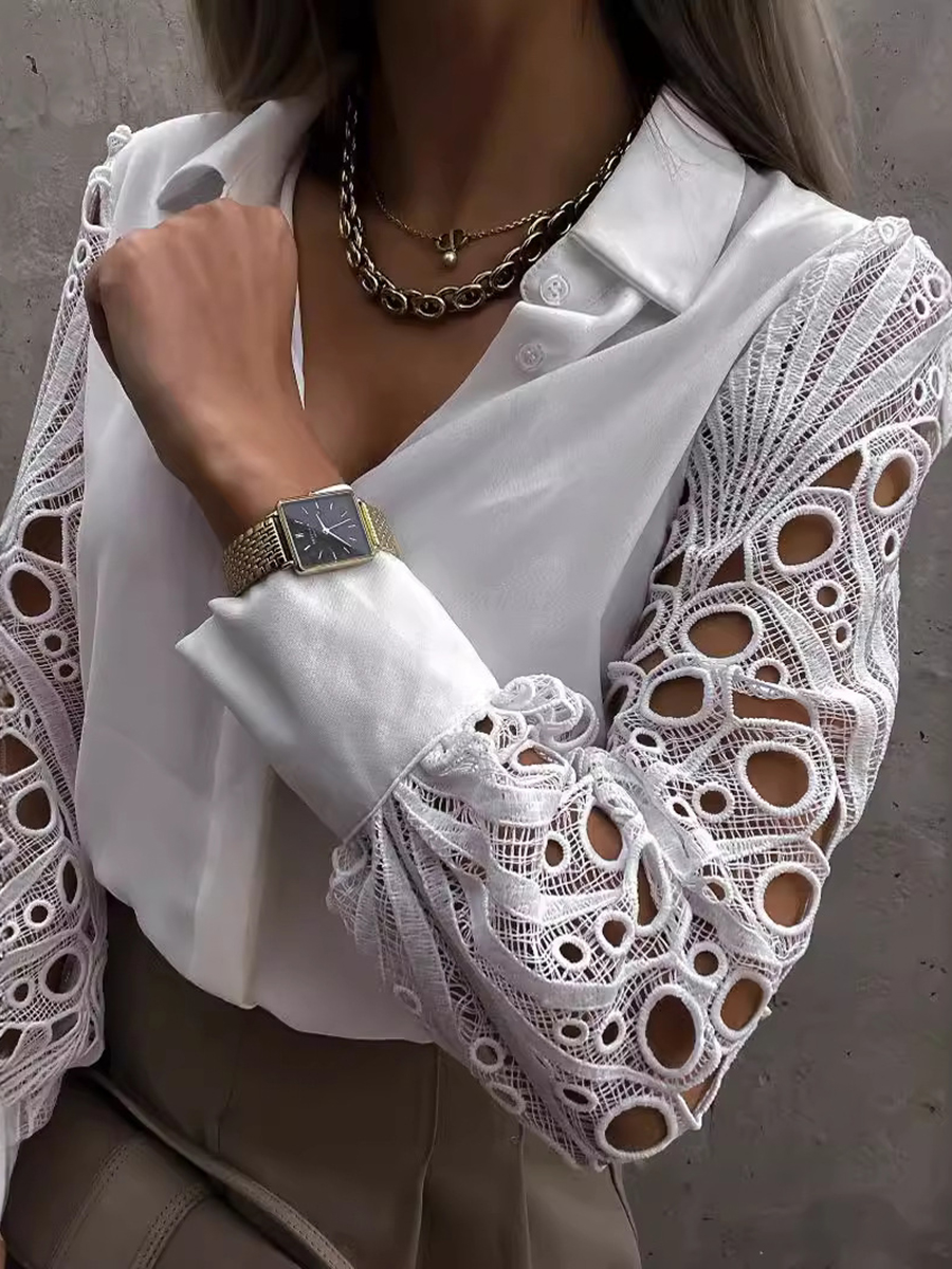 Women's Solid Color Lace Patchwork Shirt