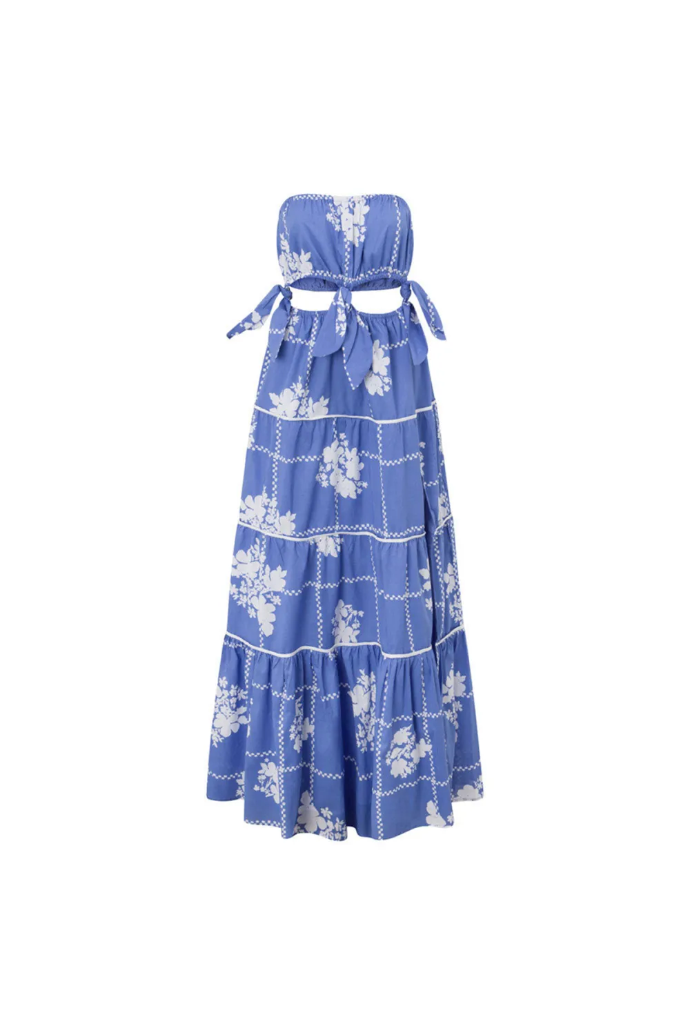 Strapless Tiered Floral Print Maxi Dress