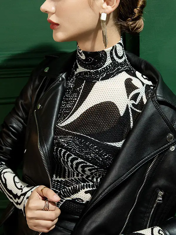 Refined Selection Long Sleeve Slim Fit Print Half Turtleneck T-Shirt