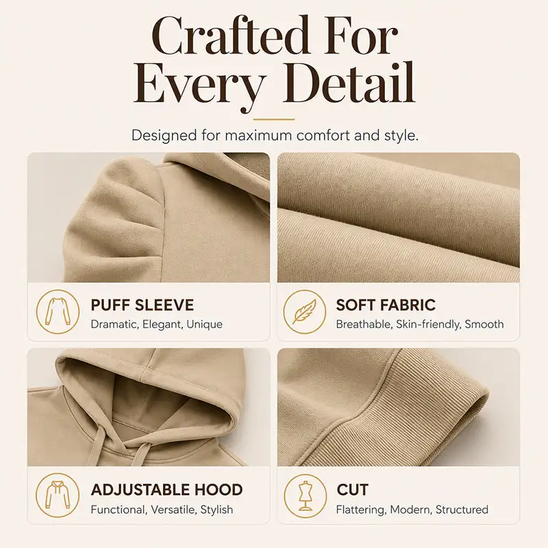Women's Casual Chic Puff Sleeve Hoodie