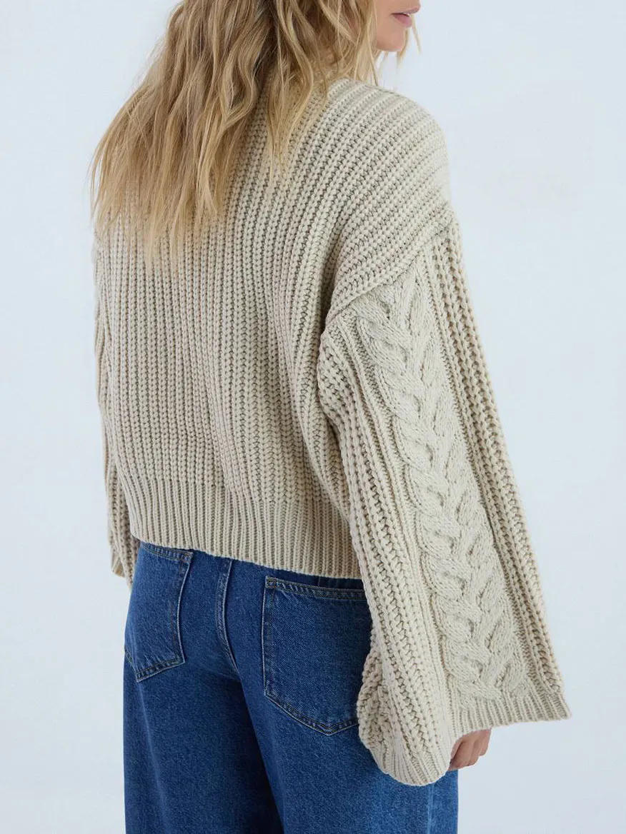 Women'S Stylish Contrast Argyle Knit Cropped Sweater