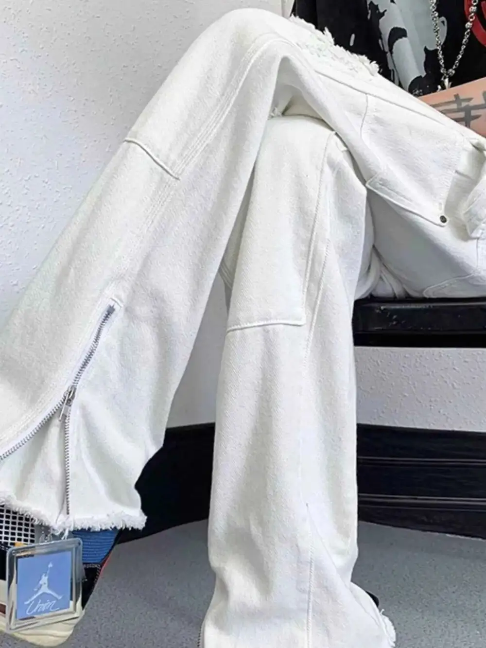 Distressed Raw Hem Wide Leg Jeans