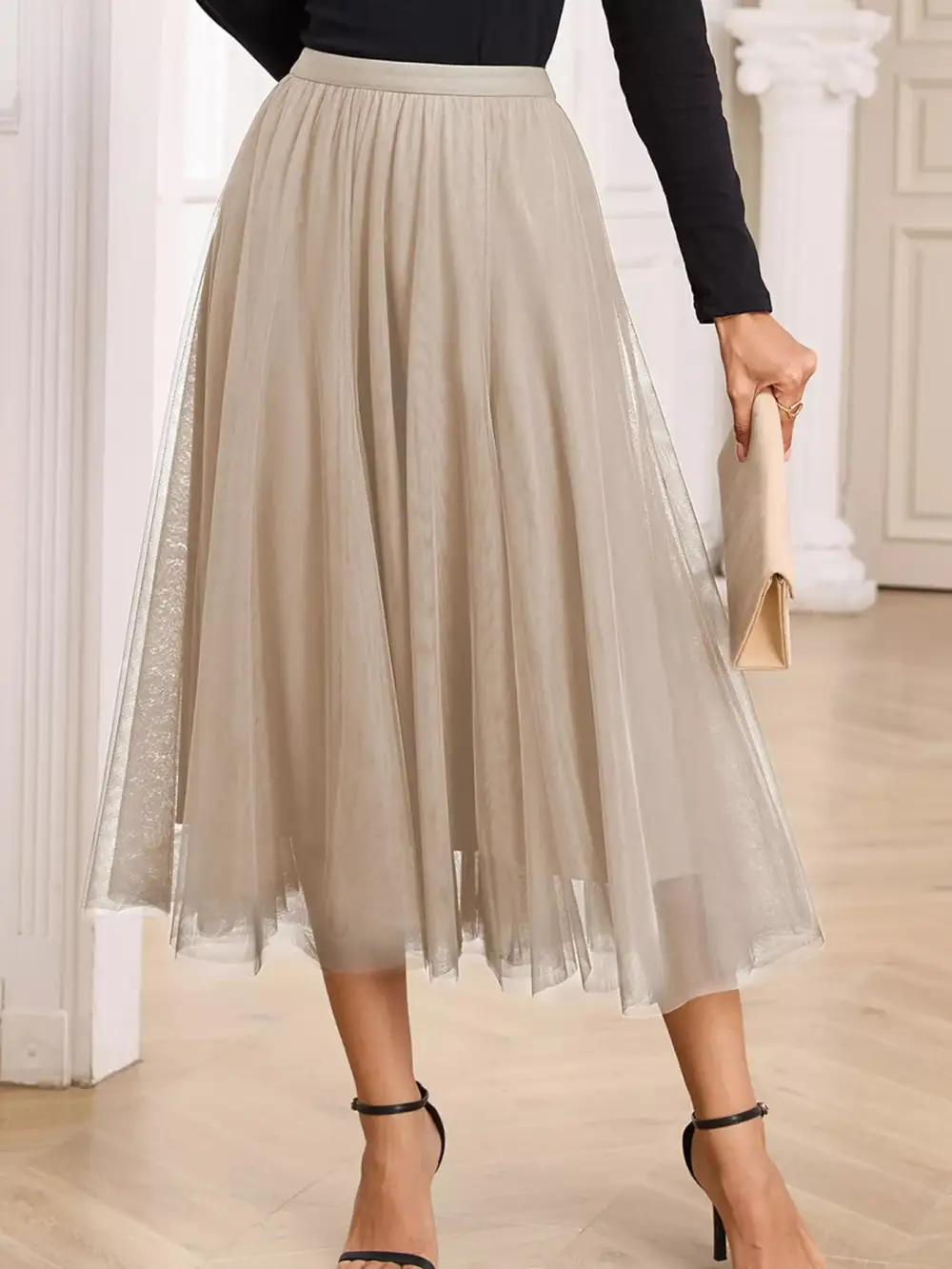 Mesh Tulle Midi Skirt