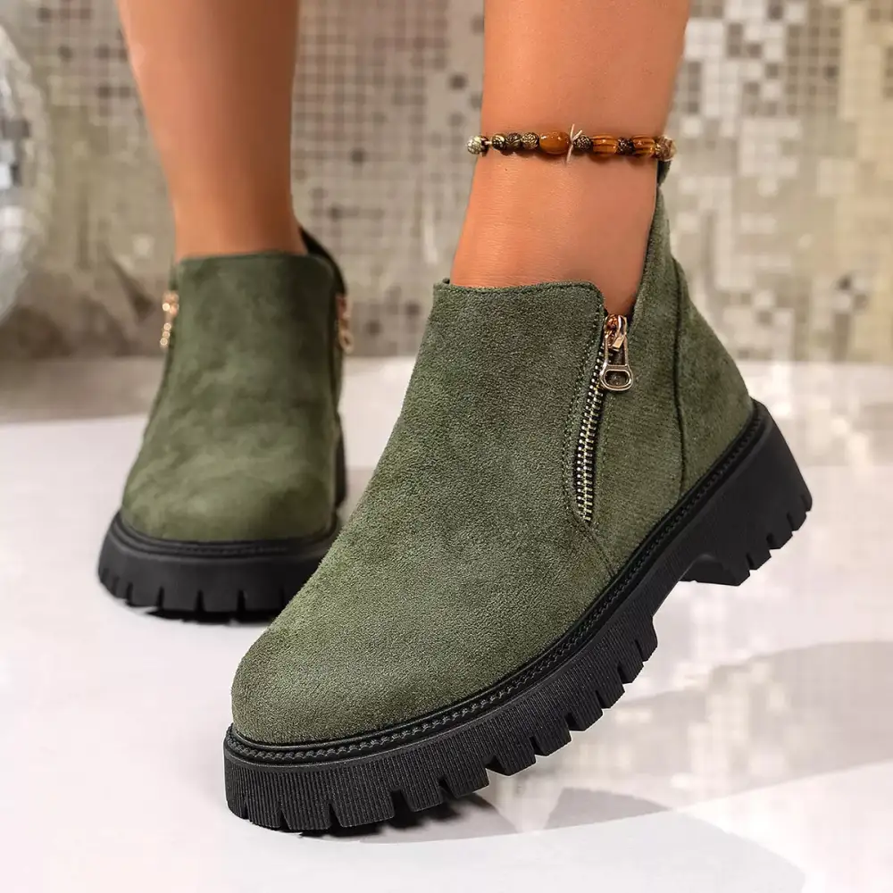 Round Toe Side Zip Ankle Boots