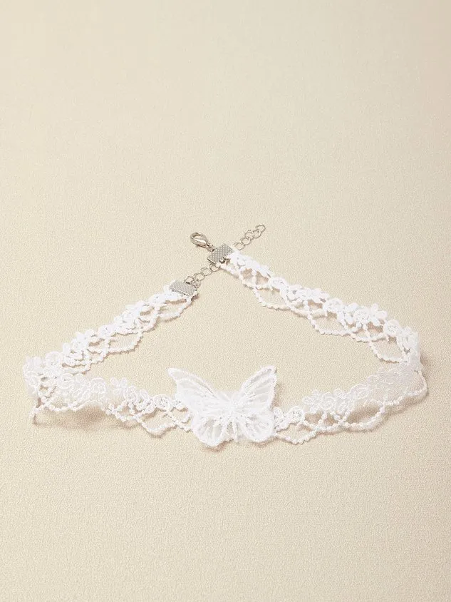 Boho White Butterfly Floral Motif Necklace Beach Vacation Party Jewelry