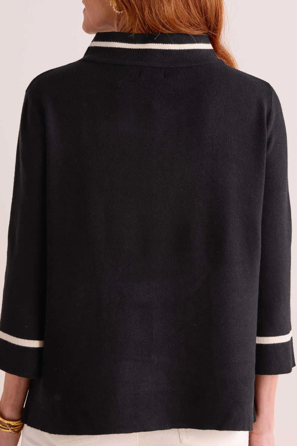 Black Mock Neck Patch Pockets Contrast Trim Sweater
