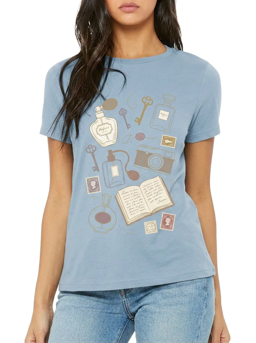 Women's Vintage Aesthetic Perfume Camera Key Printed T-shirt