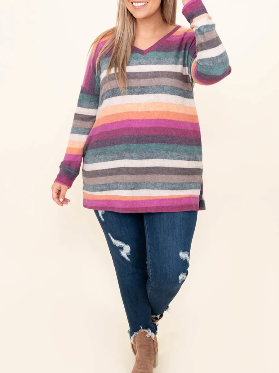 V-Neck Rainbow Stripe T-Shirt