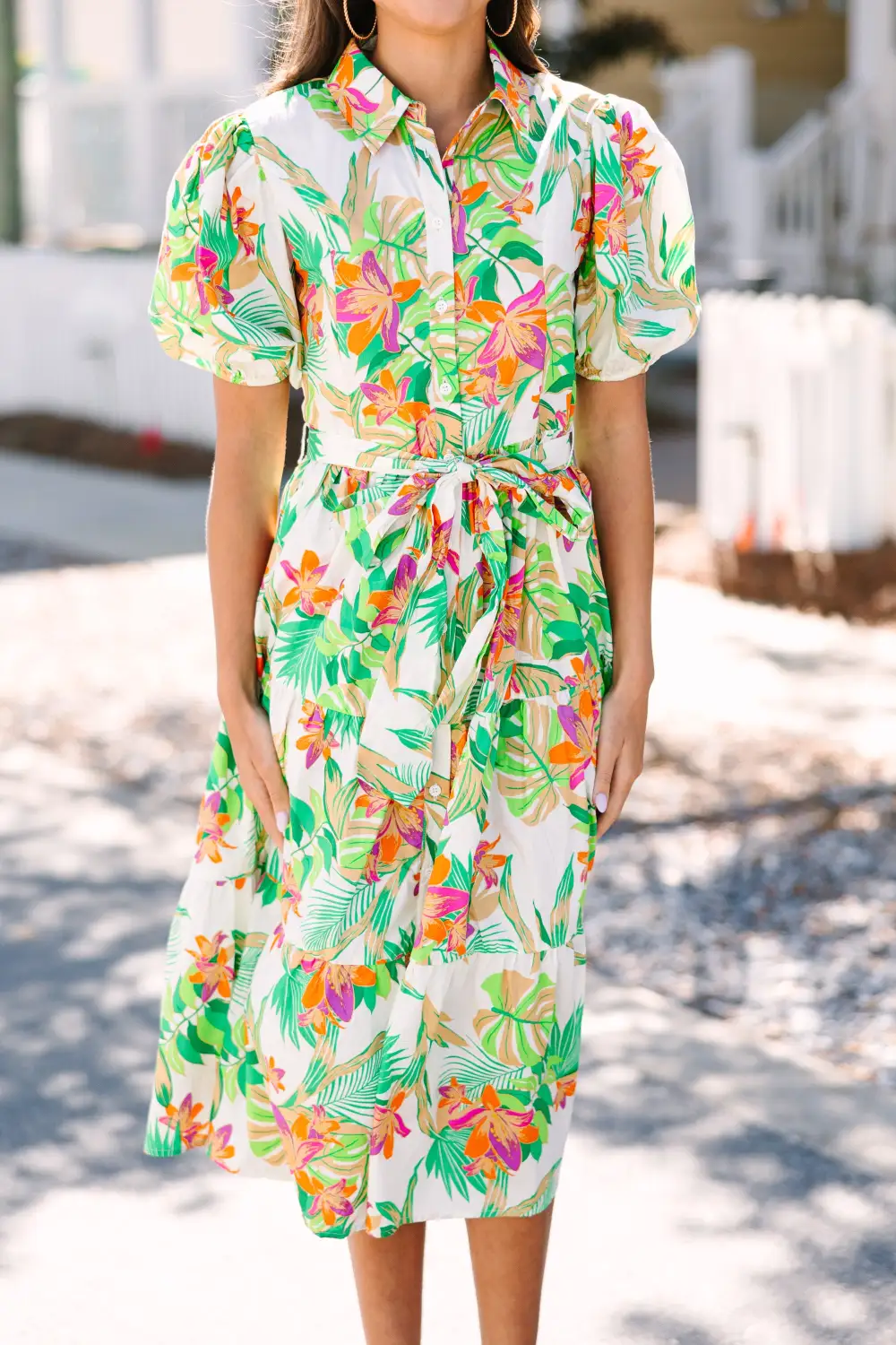 All In The Destination Ivory White Floral Midi Dress