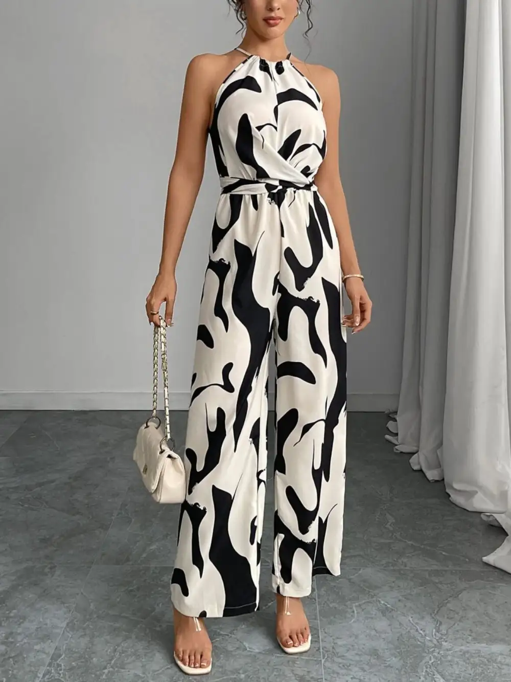 Wide Leg Abstract Jumpsuit