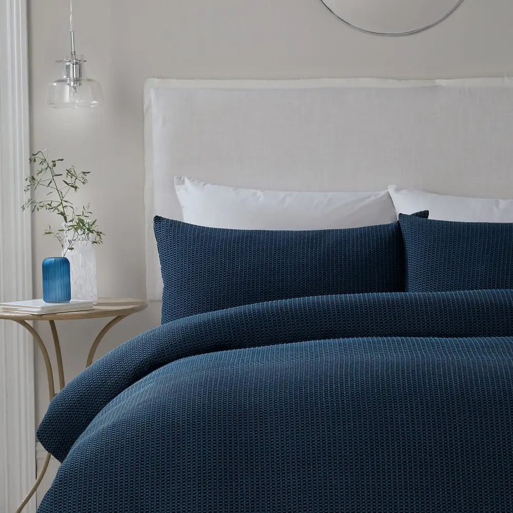 Contemporary Bedroom Waffle Textured Plain Duvet Cover Set