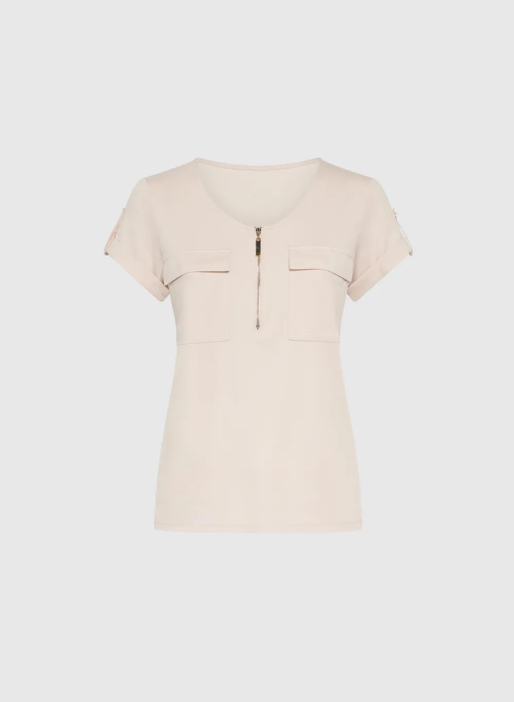 Zippered T-Shirt With Dual Pockets