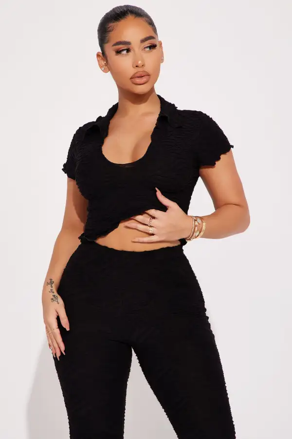 Zelda Textured Pant Set - Black
