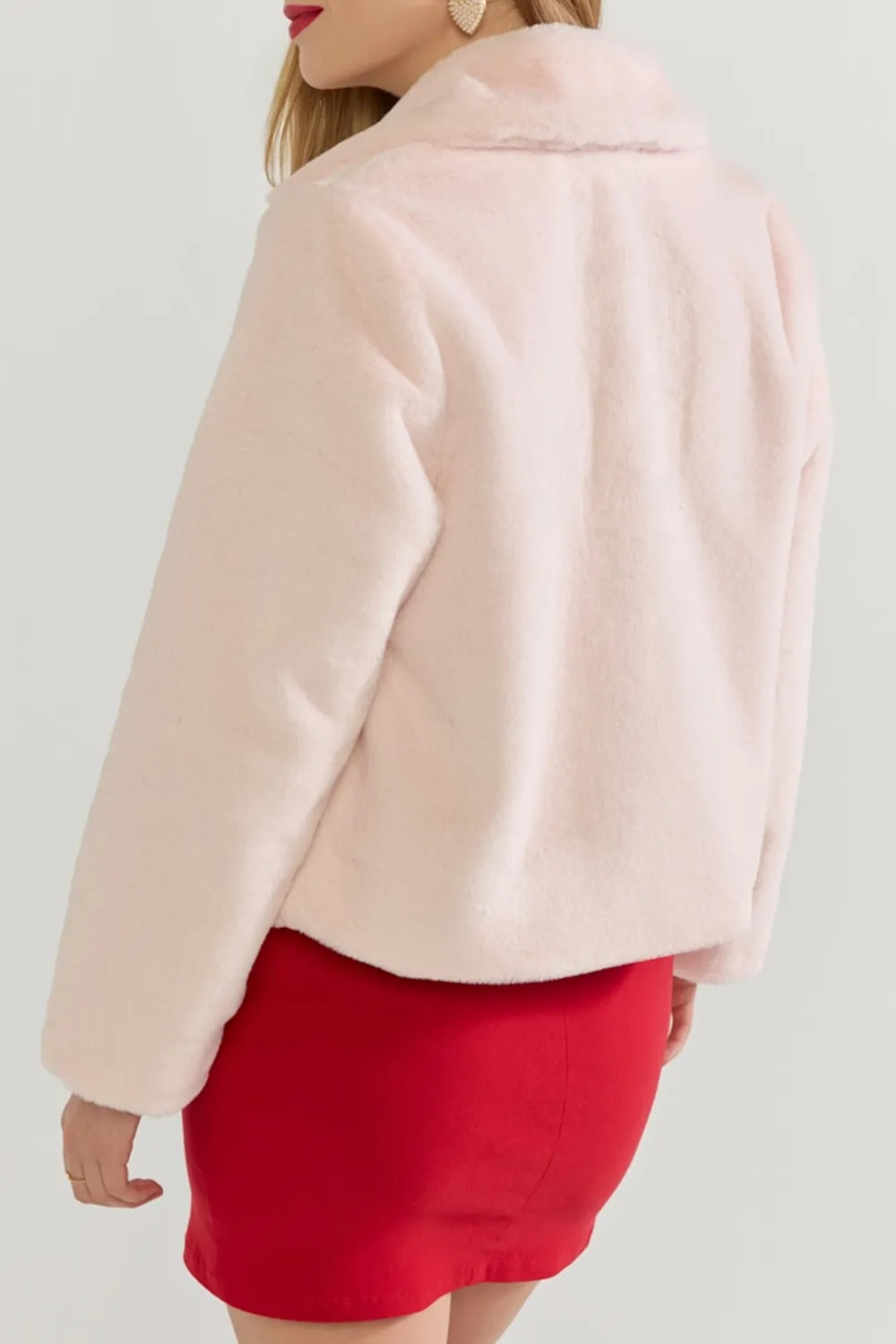 Pink Lapel Faux Fur Jacket