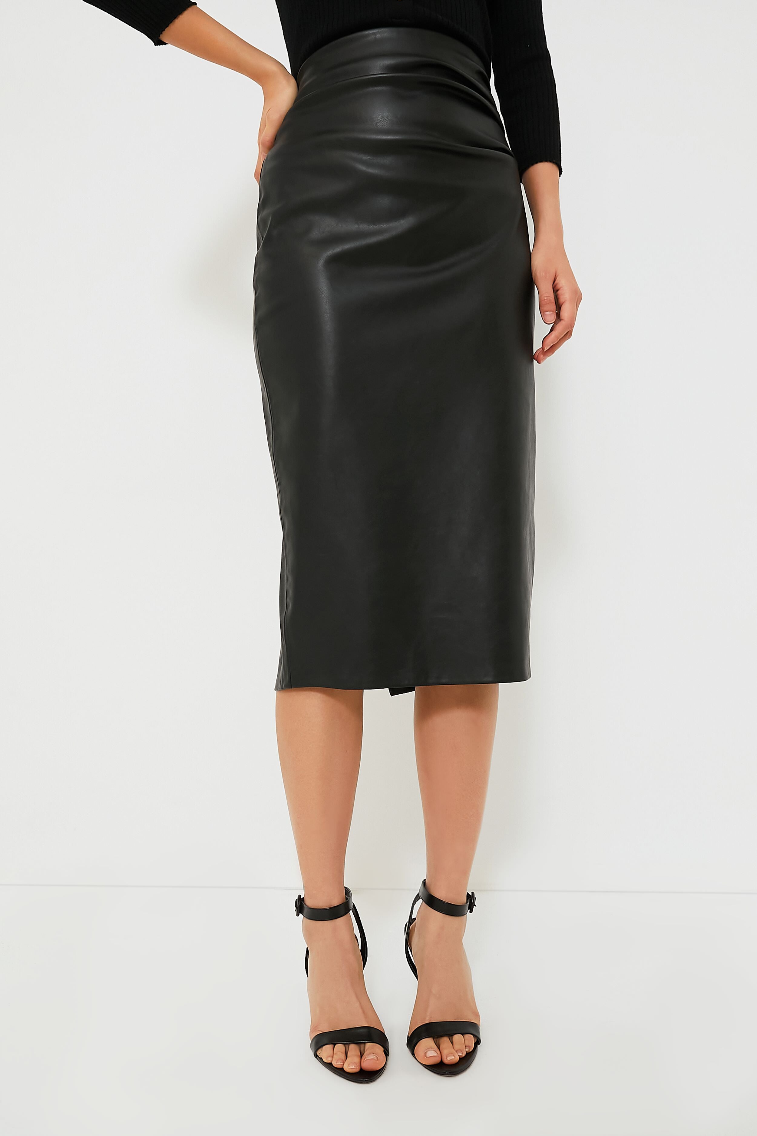 Black Leather Monica Midi Skirt