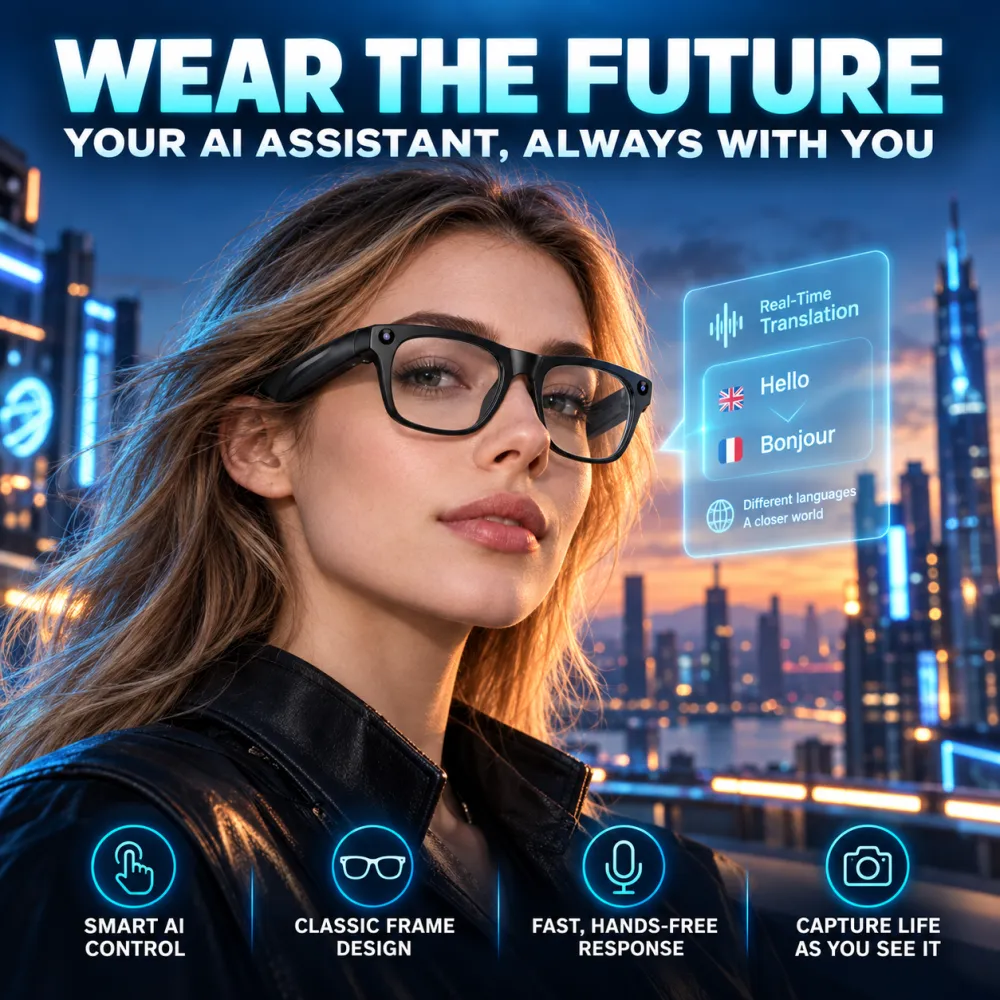 AI Smart Glasses: Flagship AI Chip Translation, HD Camera, Auto Focus