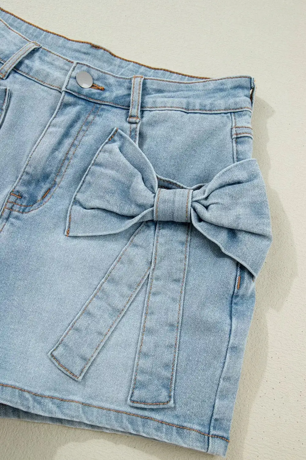 Bow Detail Denim With Casual Shorts