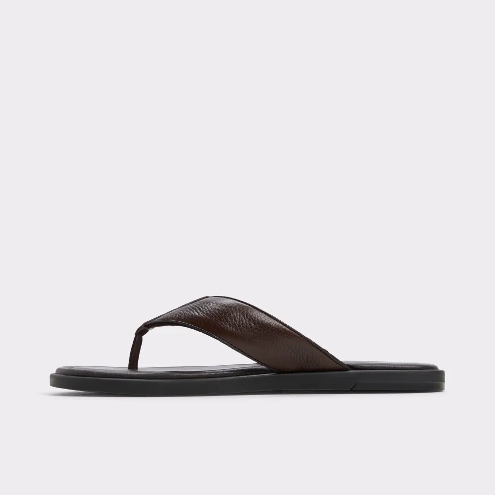 Open Toe Dark Brown Pebbled Leather Flip Flops