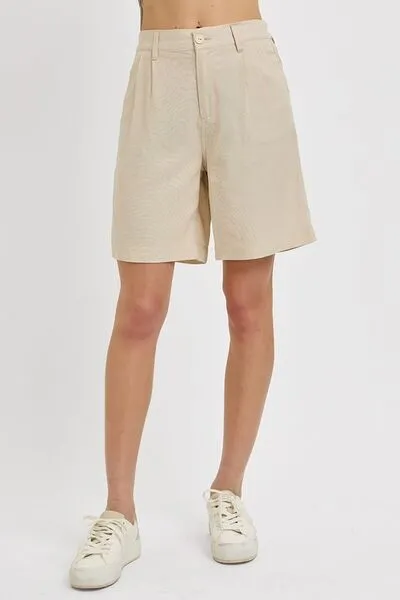Everyday High Rise Pleated Front Shorts