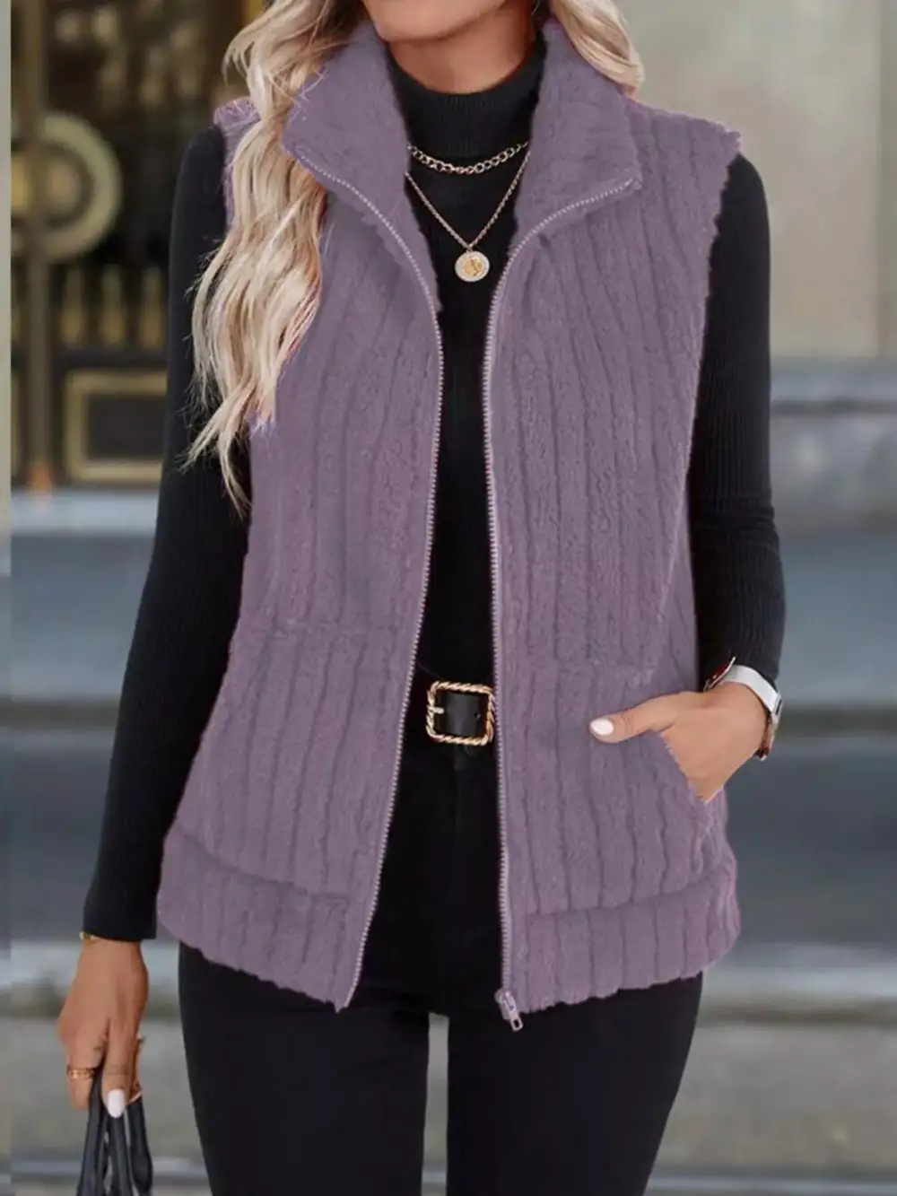 Full Size Fleece Zip-Up Vest