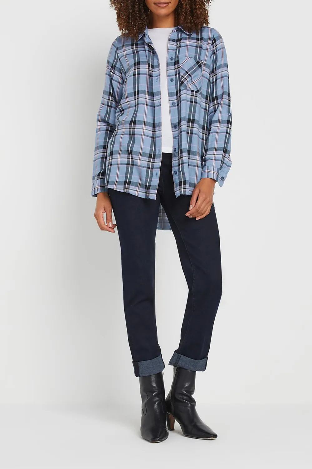 Boyfriend Check Loose Shirt For Women