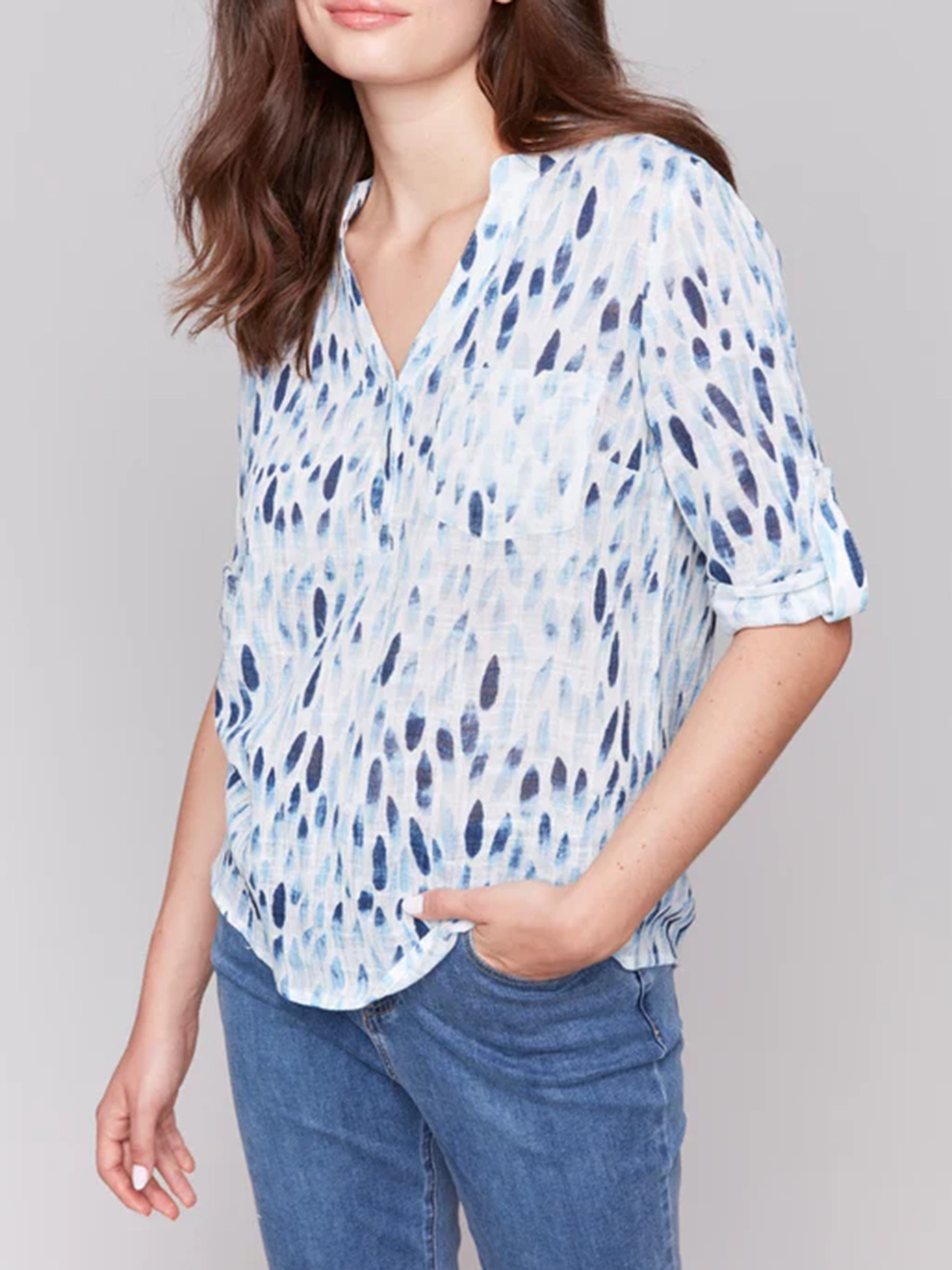 Artistic Cotton V-Neck Short Sleeves