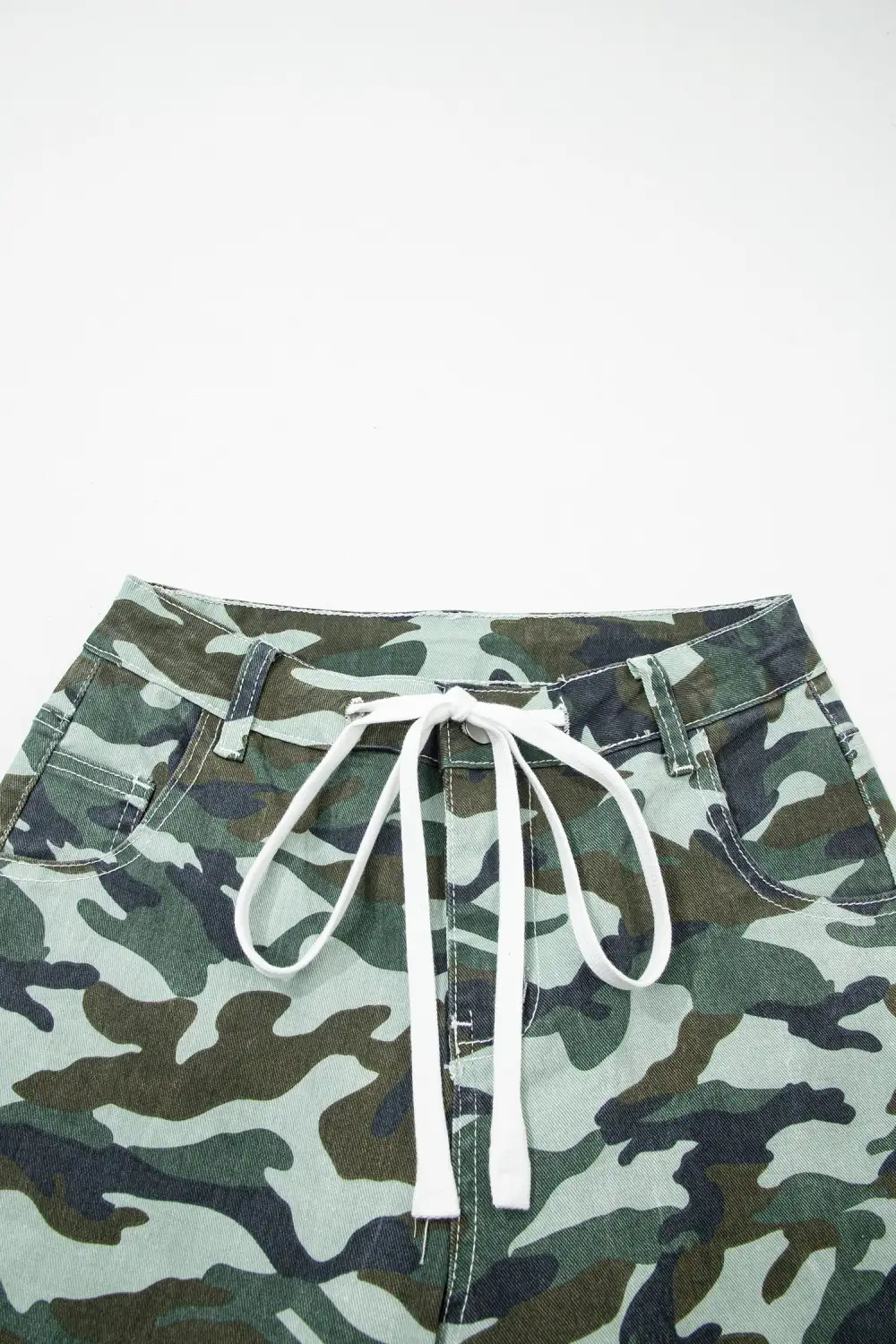 Wide Leg Drawstring Print Camouflage Jeans