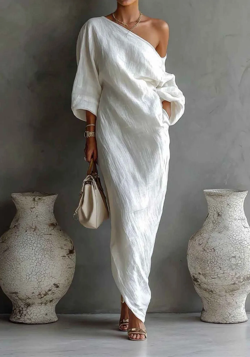One Shoulder Drapedd Maxi Dress