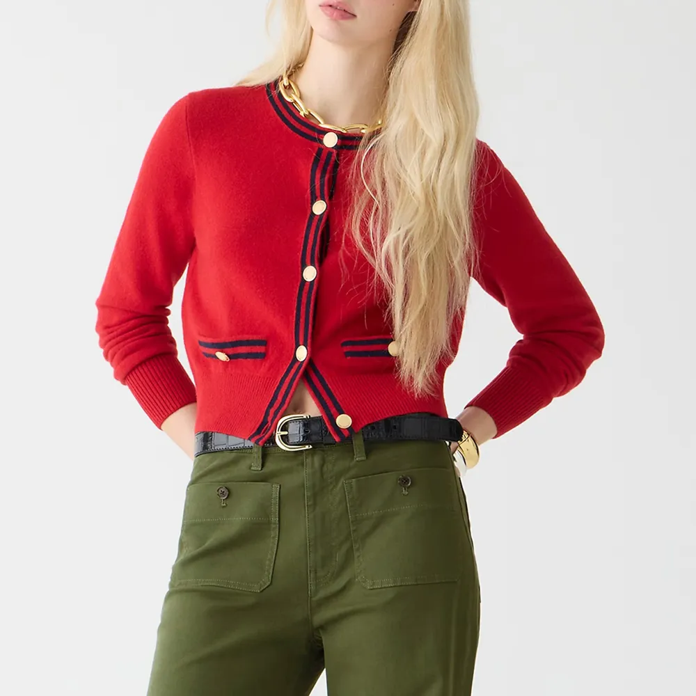 Cashmere Sweater Lady Jacket with Contrast Trim