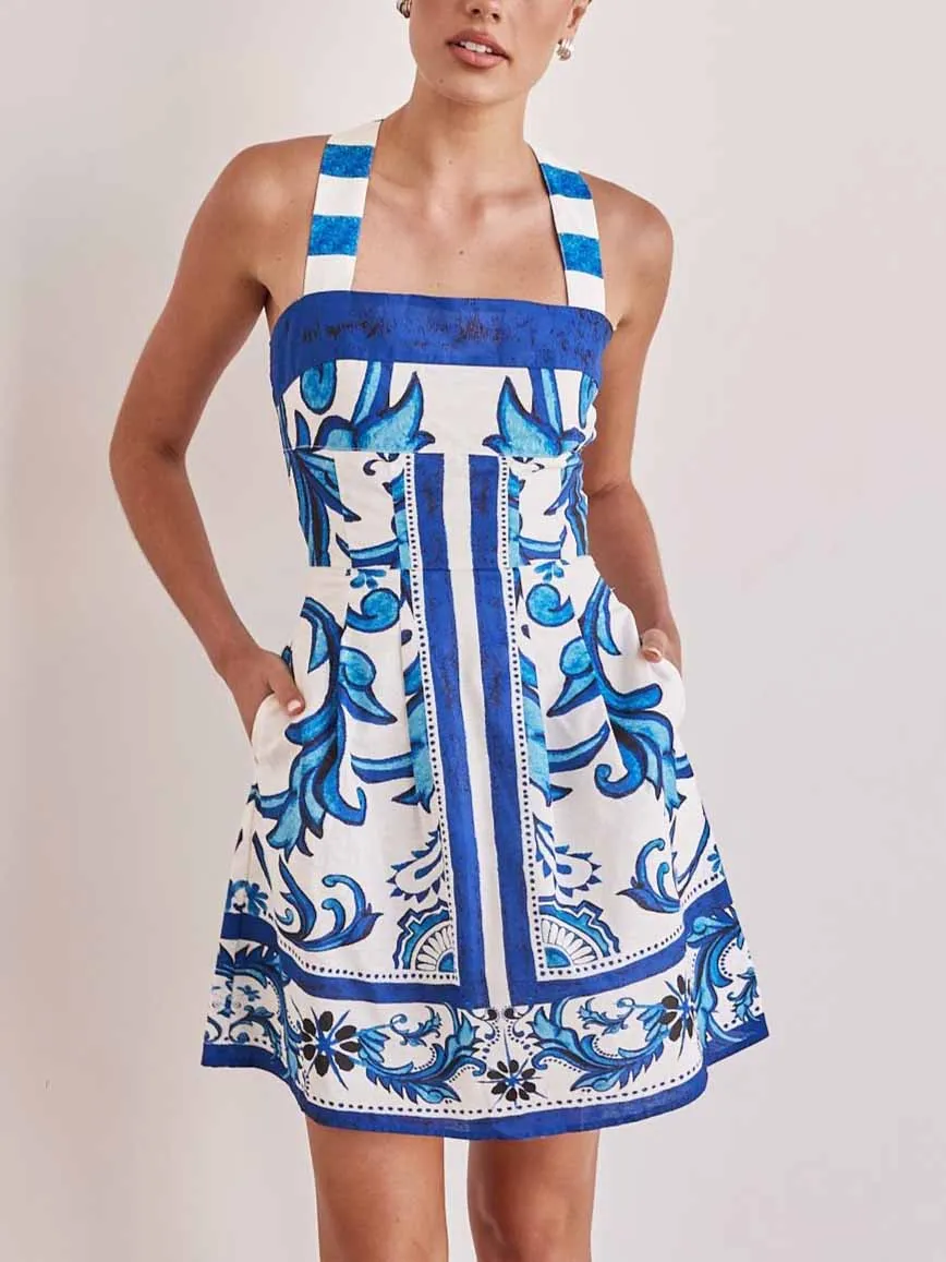 Painted Floral Print Camisole Exquisite Mini Dress