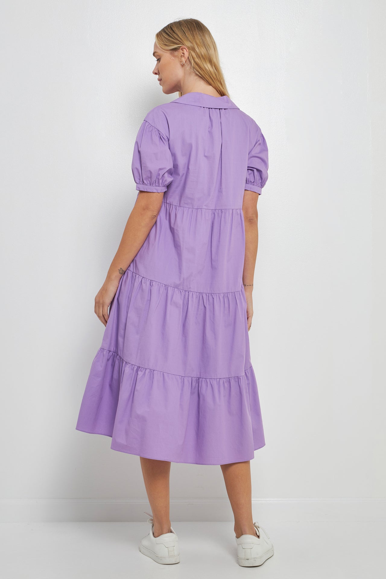 Short Puff Sleeve Midi Dress