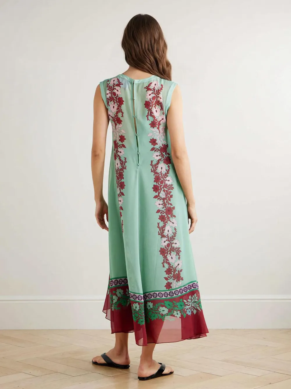 Elegant Printed Chiffon Flared Midi Dress