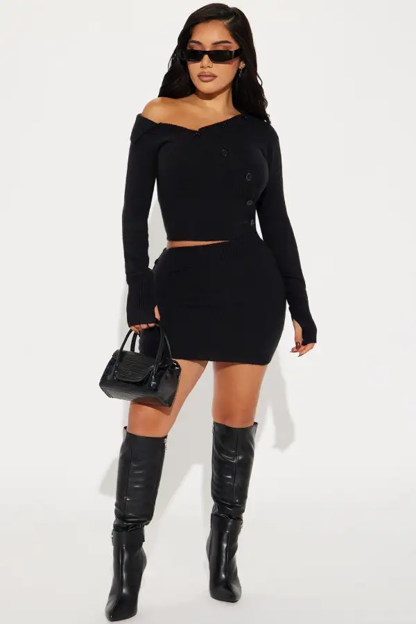 Fantasy Sweater Skirt Set - Black
