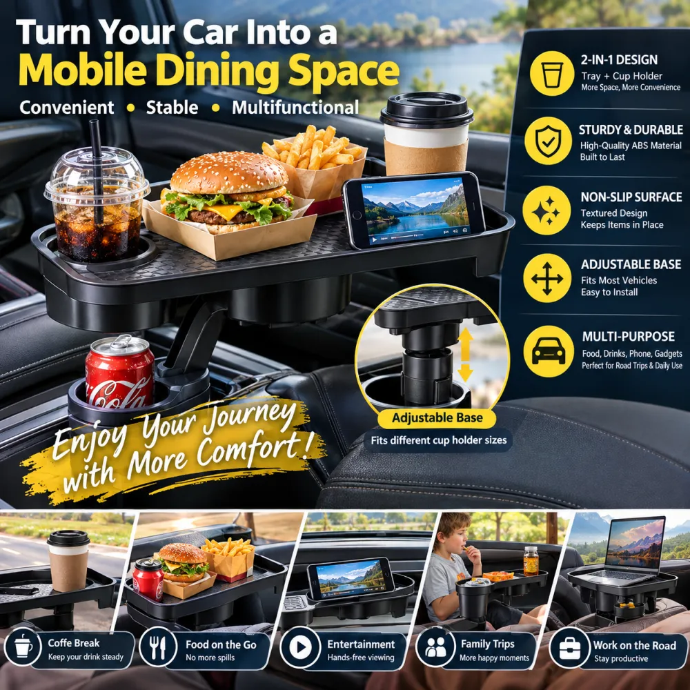 Universal Car Cup Holder Tray With Dining Table