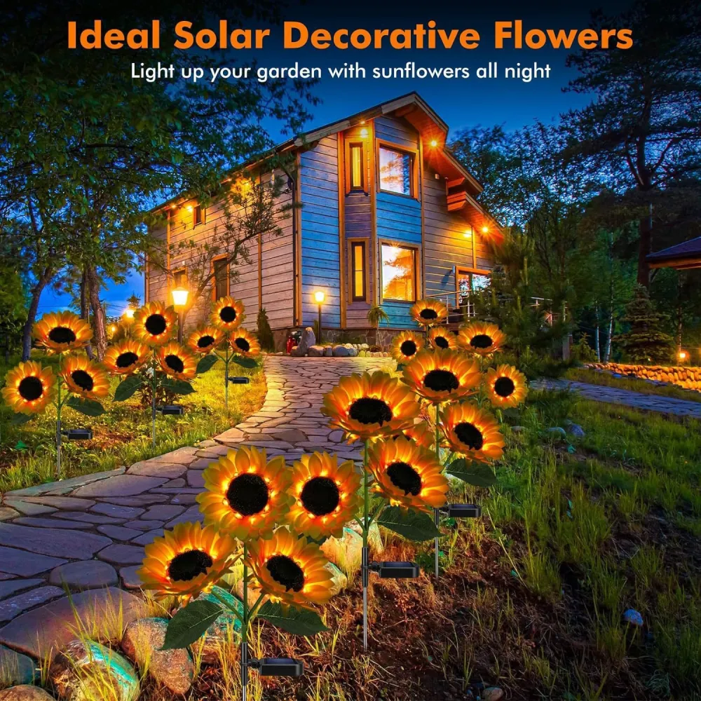 LED Solar Sunflower Garden Stake Light – IP65 Waterproof, Realistic Decor for Lawn, Patio & Pathway Lighting
