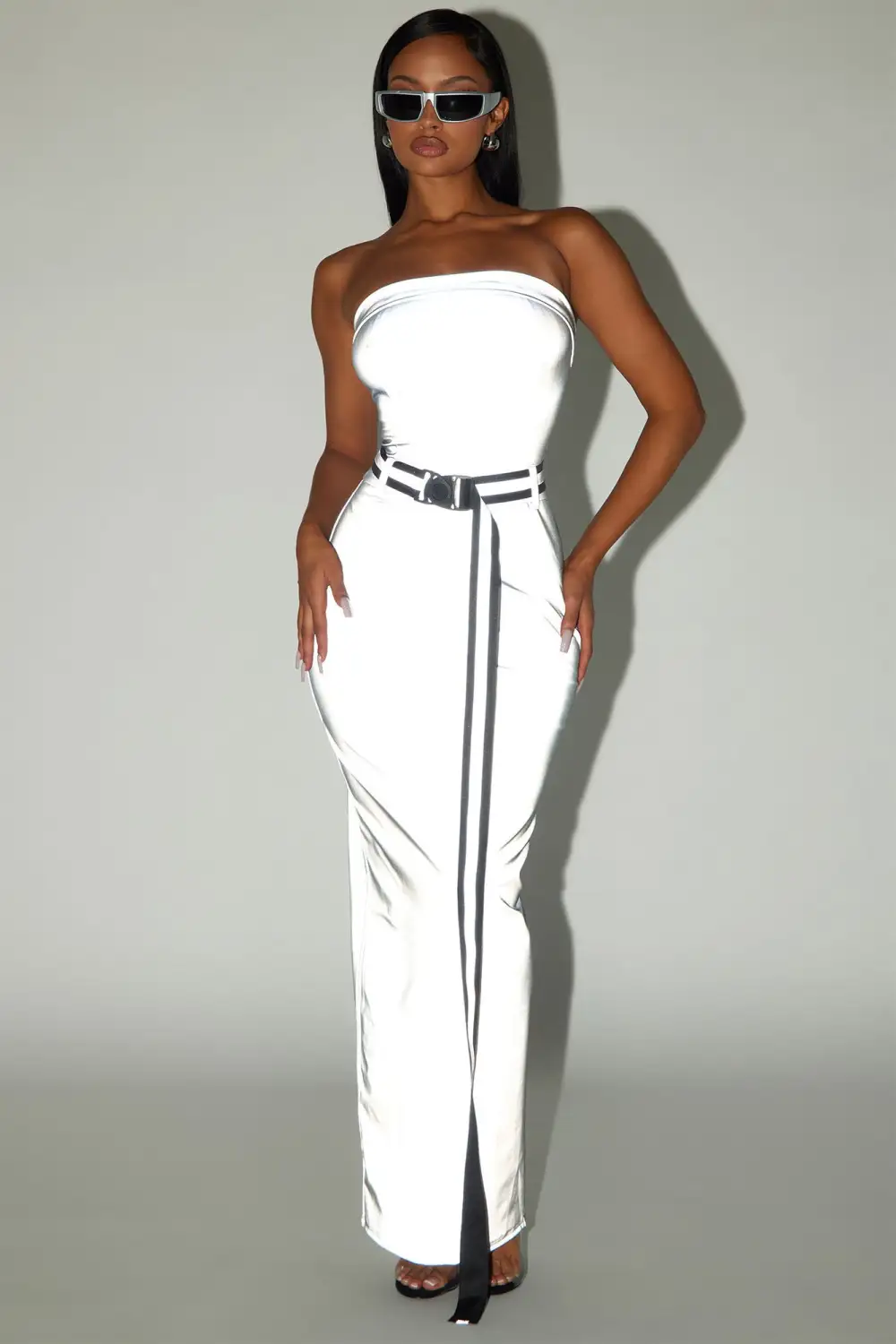Put In Work Reflective Maxi Dress - Silver