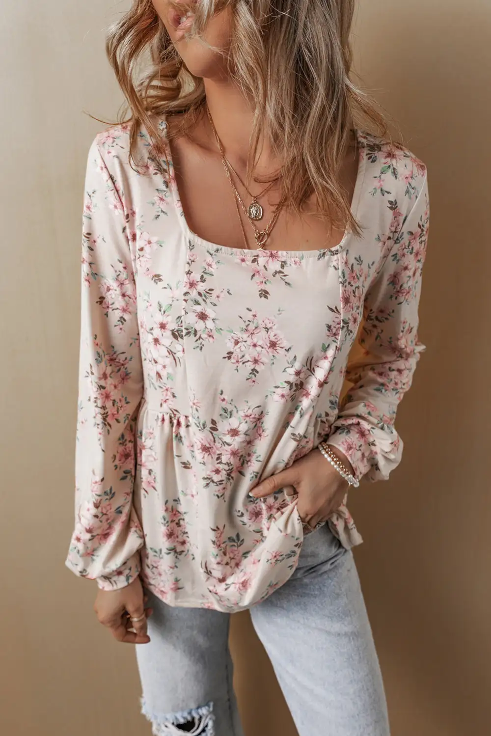 Floral Pleated Relaxed Fit Blouse