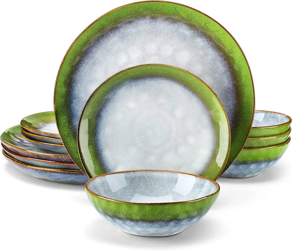 vancasso Dinnerware Set 32-Piece Dinner Service for 8 Service Dinnerware Tableware Set, Bubble Green