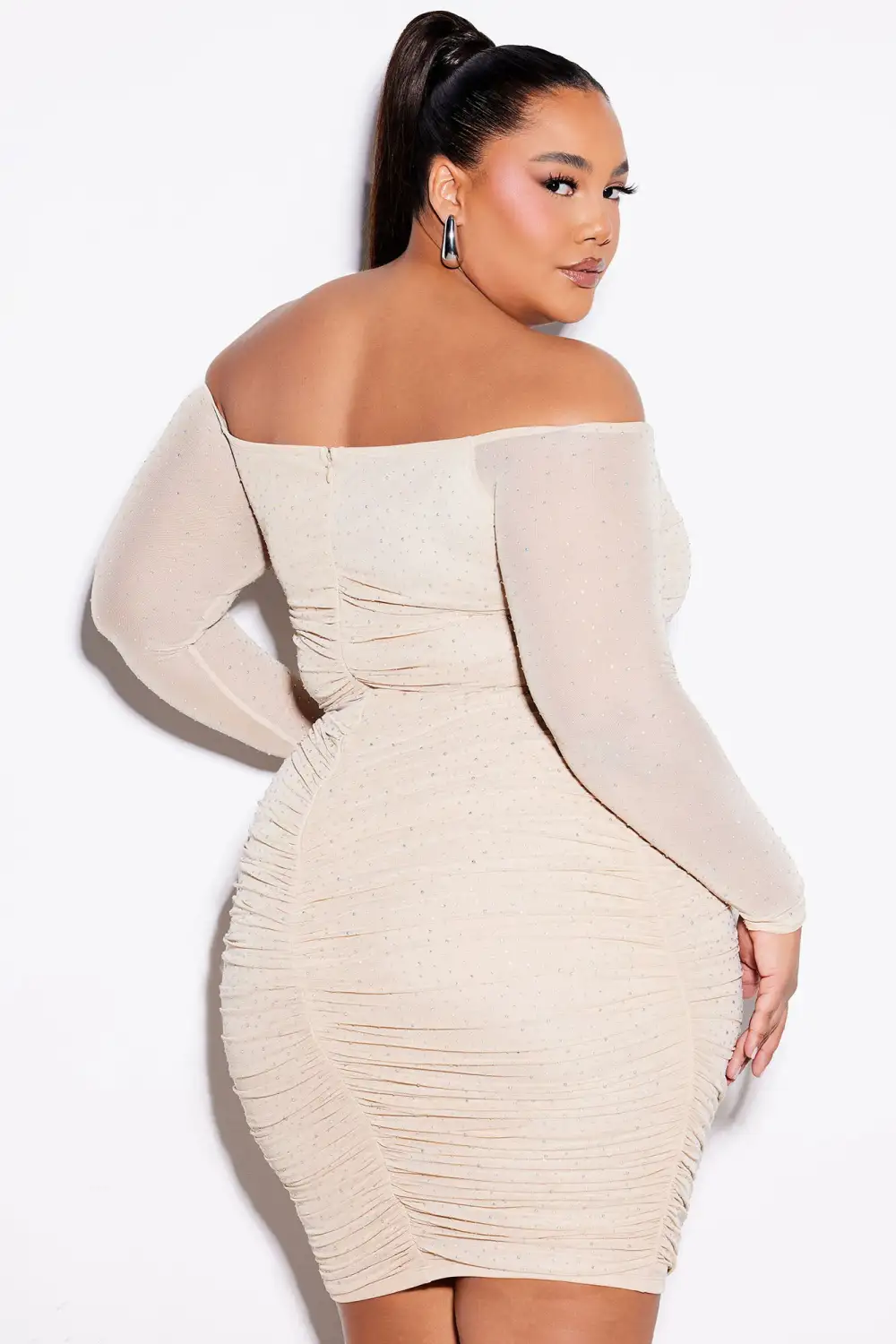 Amber Off Shoulder Midi Dress - Nude