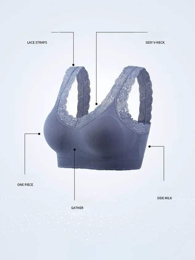 Breathable Comfortable Lace Detachable Cup Seamless  Bra