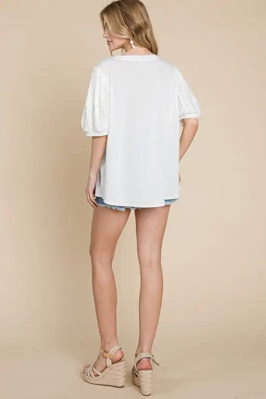 Brienna Top with Contrast Sleeves in White | URBAN ECHO SHOP