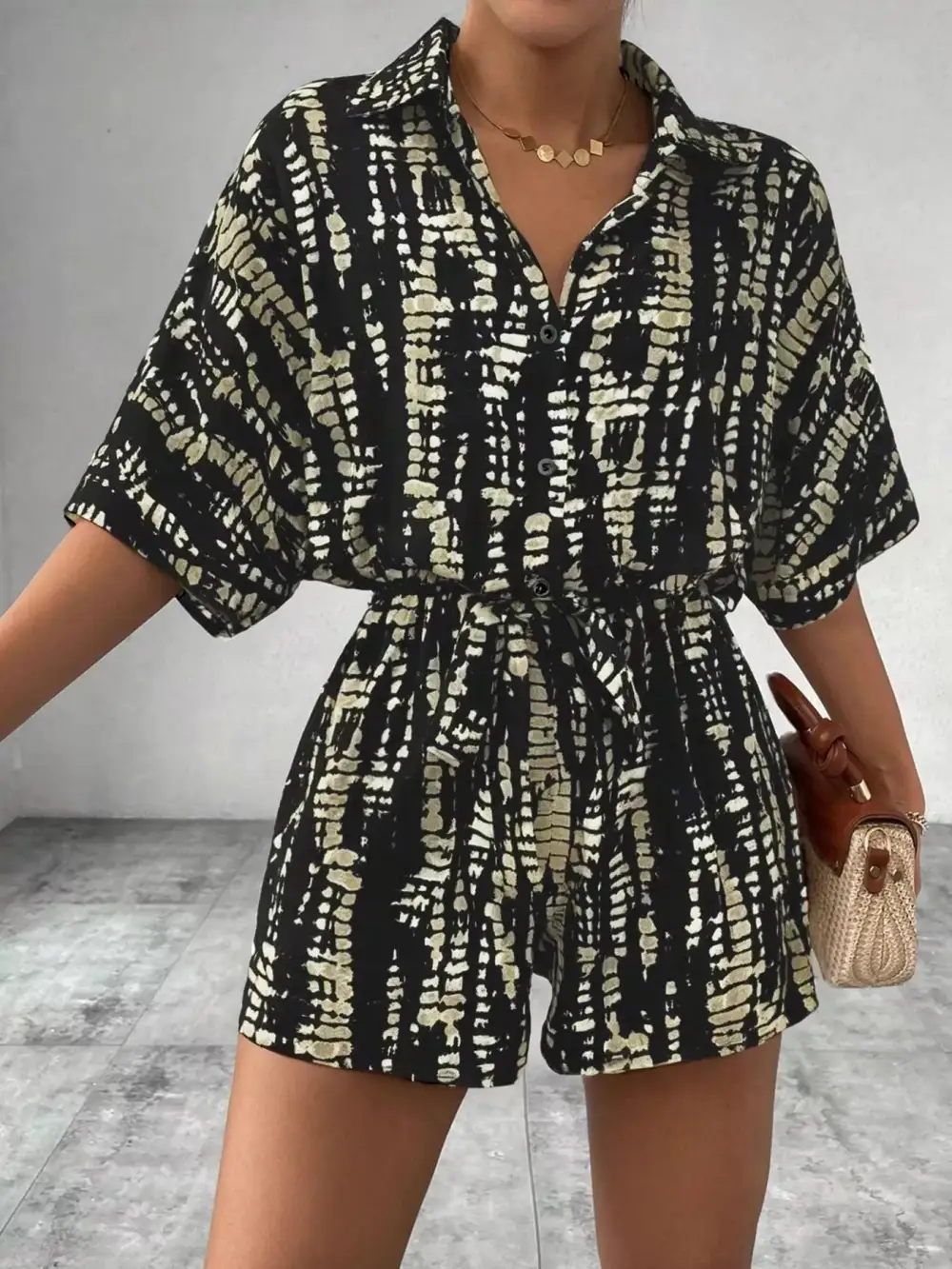 Striped Button Front Romper