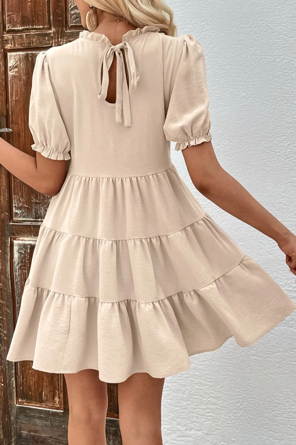Textured Tie Detail Tiered Dress