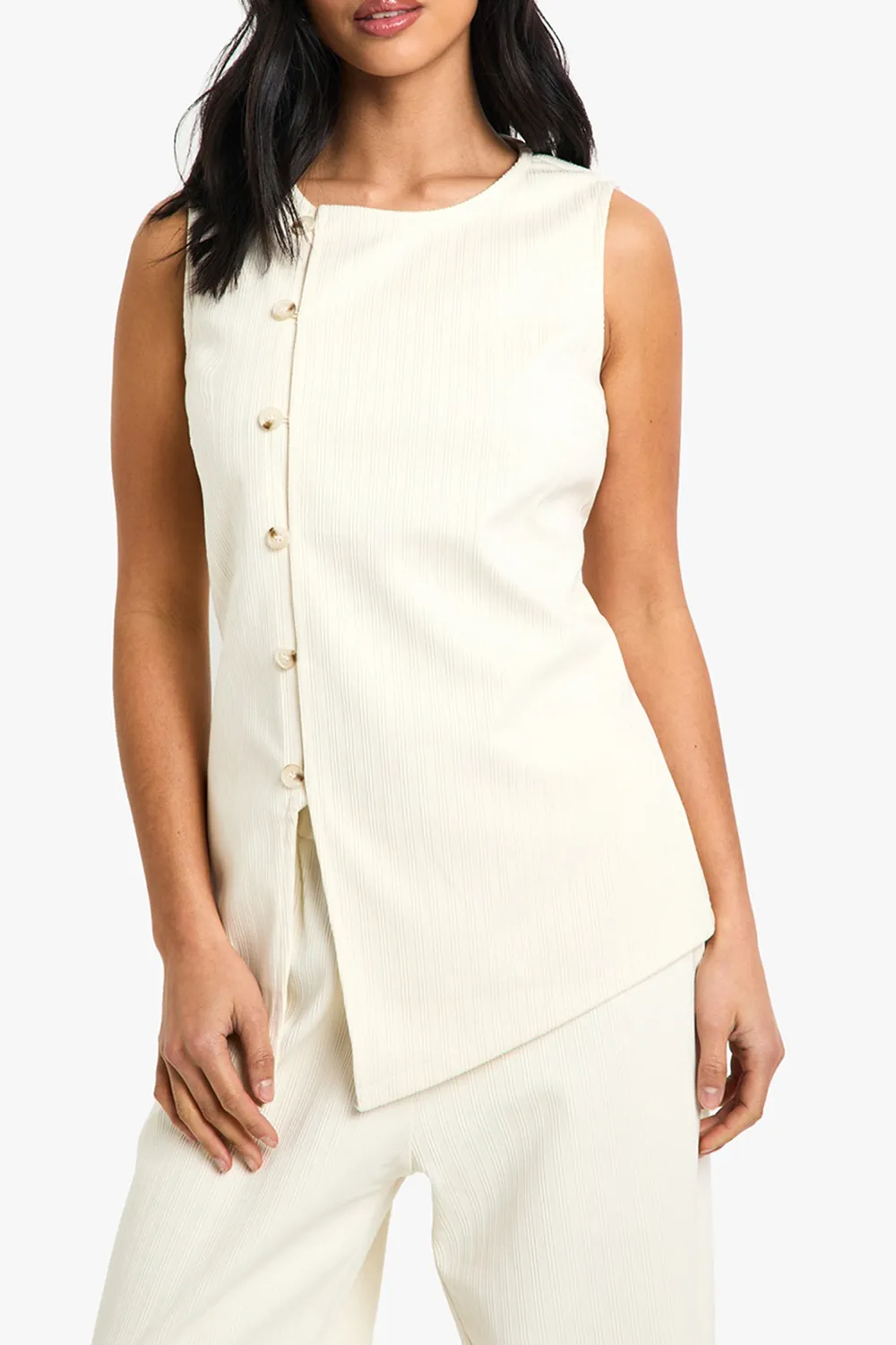 Sleeveless Cotton Corduroy Asymmetric Women's Vest