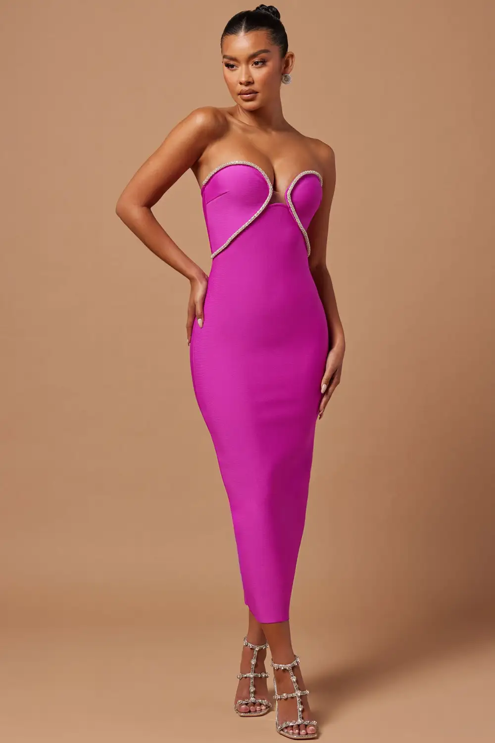 Nicole Embellished Midi Dress - Magenta